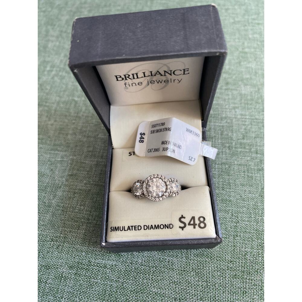 Brilliance Fine Jewelry Sterling Silver Diamond 3-Stone Halo Ring Size 7 NWT - Picture 4 of 9